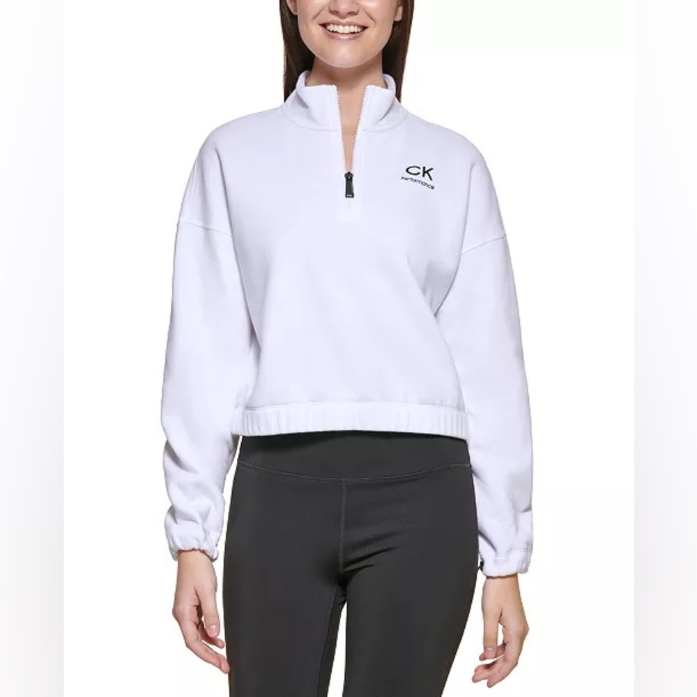 Calvin Klein Performance 1/4 Zip Cropped Pullover White Large